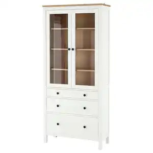 HEMNES Vitrine mit 3 Schubladen, weiß gebeizt/hellbraun 90x197 cm