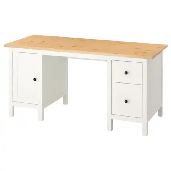 Bild 1 von HEMNES Schreibtisch, weiß gebeizt/hellbraun 155x65 cm