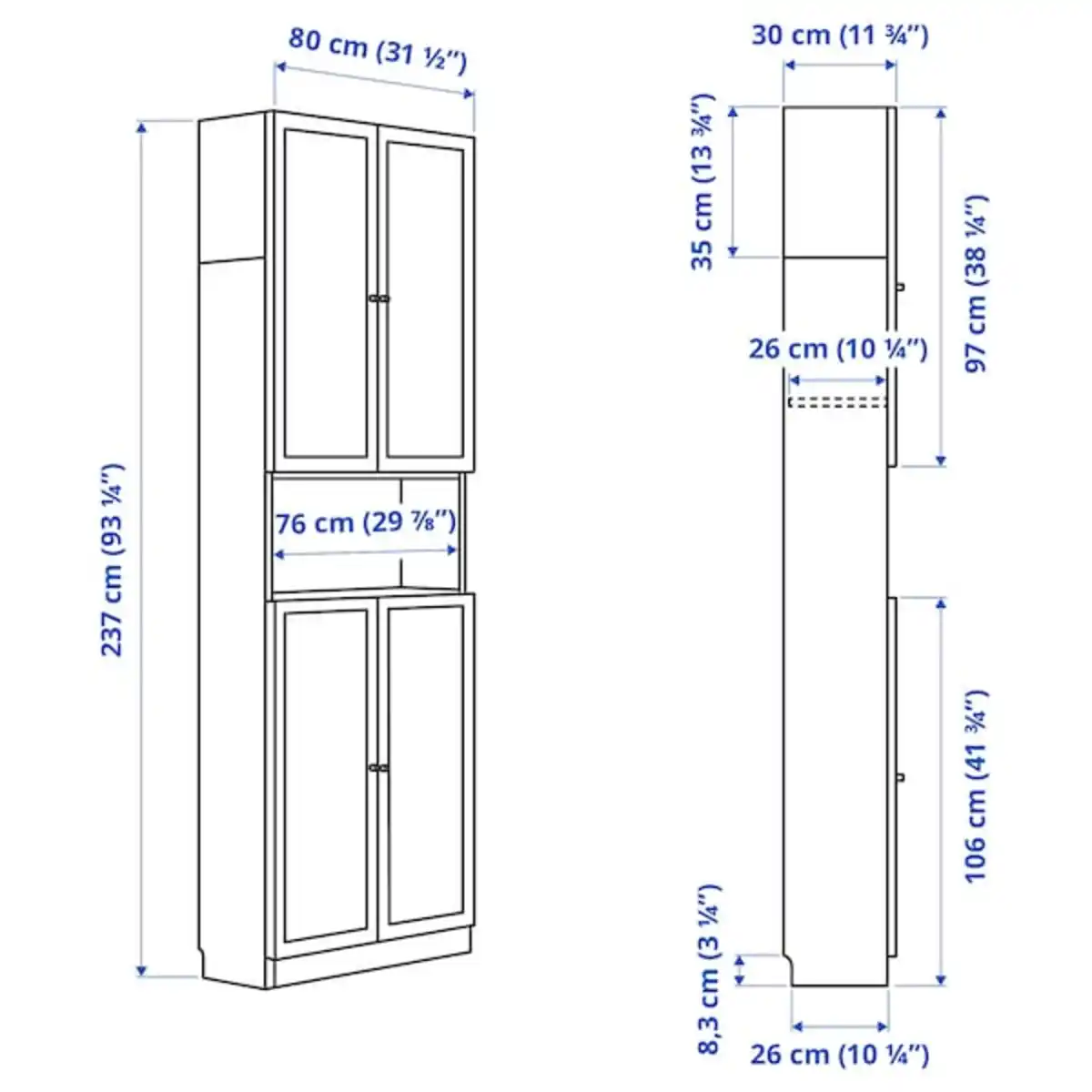 Bild 4 von BILLY / OXBERG Regalkombination mit Türen/Aufsatz, weiß 80x30x237 cm