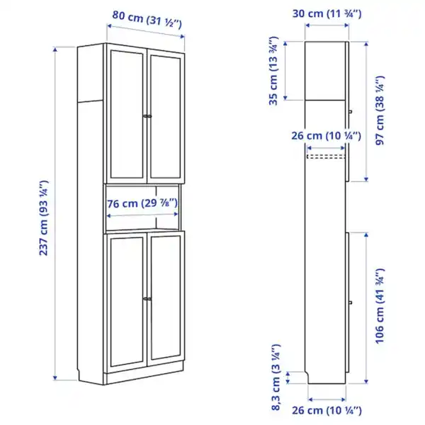 Bild 4 von BILLY / OXBERG Regalkombination mit Türen/Aufsatz, weiß 80x30x237 cm