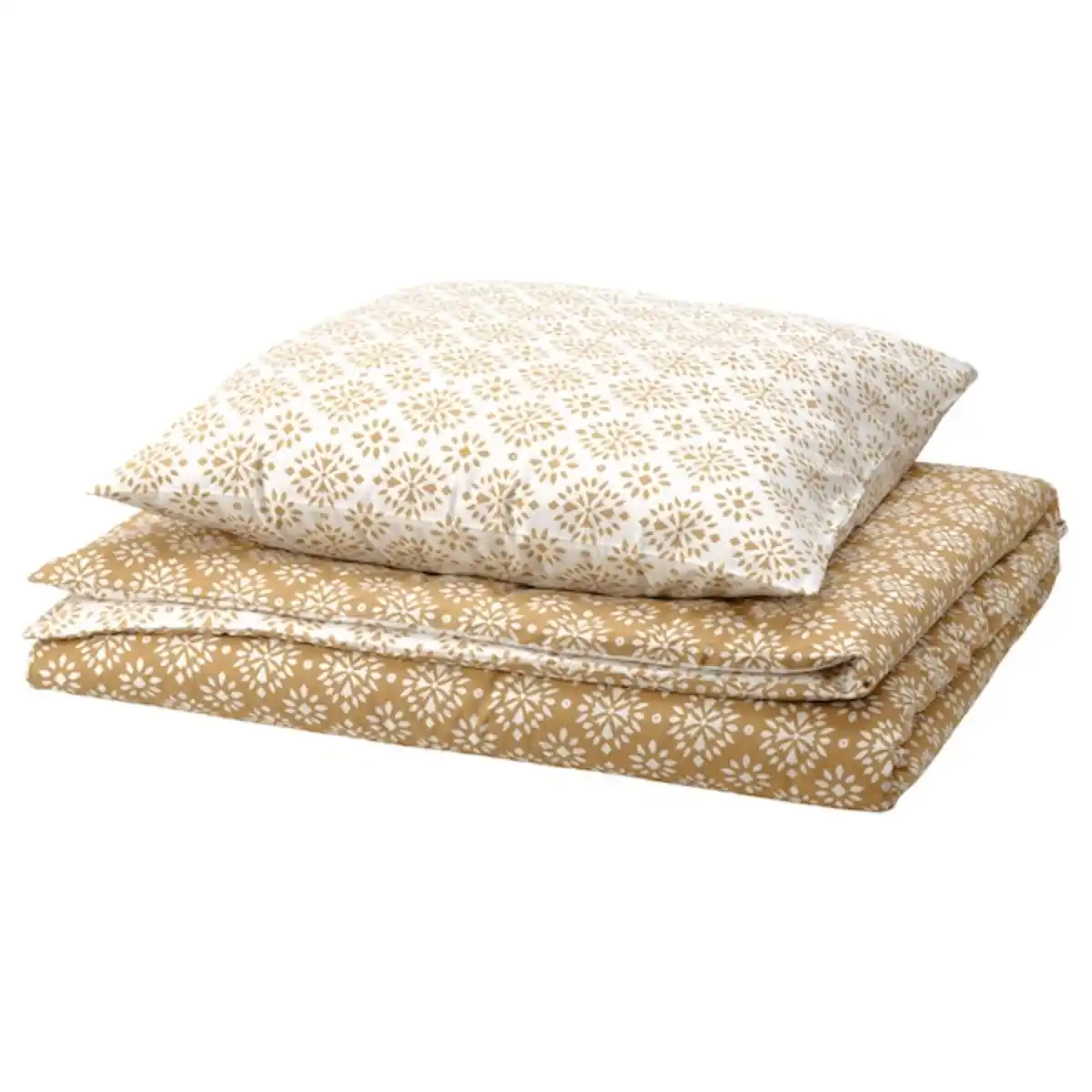 Bild 1 von ORMÄNGSFLY Bettwäsche-Set, 2-teilig, gelbbeige/weiß 140x200/80x80 cm