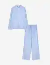 Bild 1 von Damen Pyjama Set aus Langarmshirt und Hose  - Streifen - blau