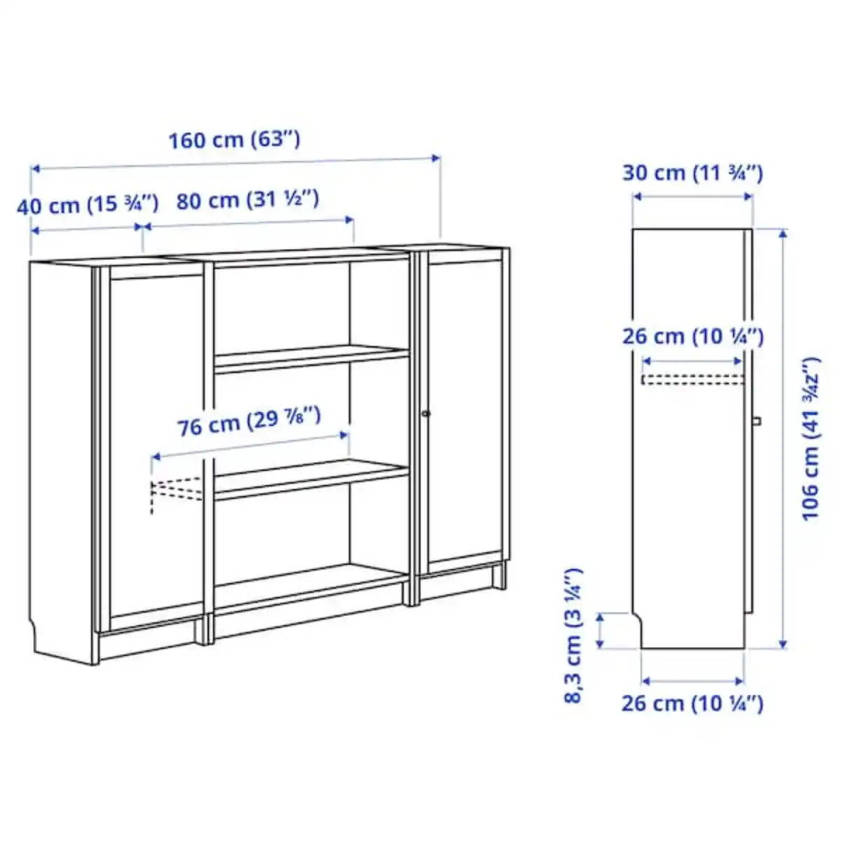 Bild 4 von BILLY / OXBERG Regalkomb. mit Türen, weiß 160x106 cm