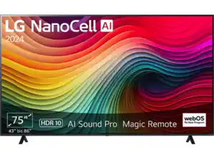 LG 75NANO81T6A NanoCell TV (Flat, 75 Zoll / 190 cm, UHD 4K, SMART TV, webOS 24 mit ThinQ), Schwarz