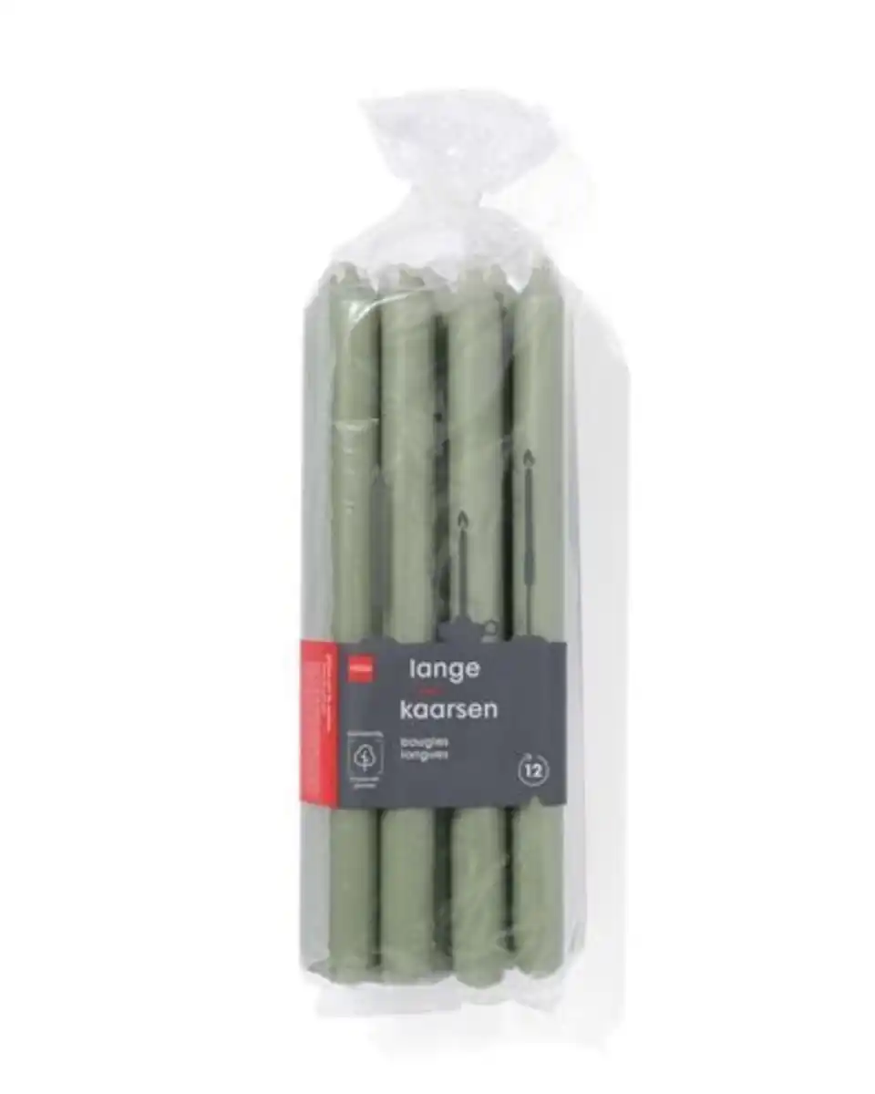 Bild 1 von 12er-Pack lange Haushaltskerzen, Ø 2.2 x 29 cm, hellgrün