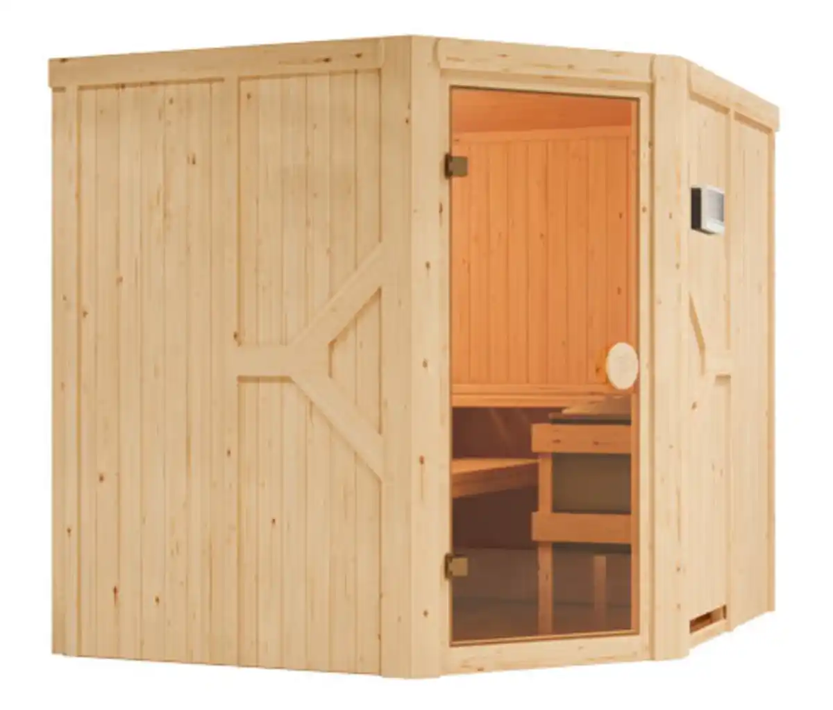 Bild 1 von Karibu-Sauna »Brianna« mit Eckeinstieg, inkl. 9-kW-Bio-Kombiofen, ca. 196 x 196 cm