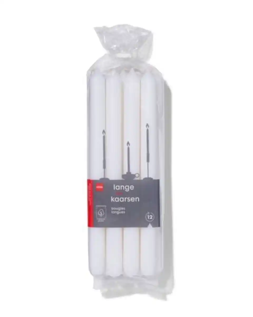 Bild 1 von 12er-Pack lange Haushaltskerzen, Ø 2.2 x 29 cm, weiß