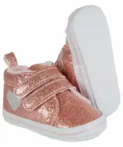 Glitzernde Babyschuhe Teddykopf_Baby, Klettverschluss, rosa