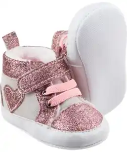 Glitzernde Babyschuhe Teddykopf_Baby, Klettverschluss, hellgrau