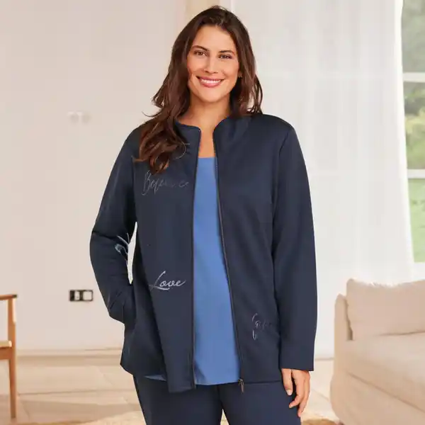 Bild 1 von Damen-Sweatjacke mit Strasssteinen, große Größen, Dark-blue