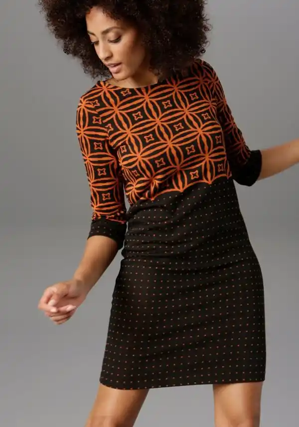 Bild 1 von Aniston SELECTED Jerseykleid mit modernem Muster- und Punkte-Design