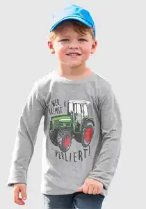 KIDSWORLD Langarmshirt WER BREMST, VERLIERT! Spruch, Grau