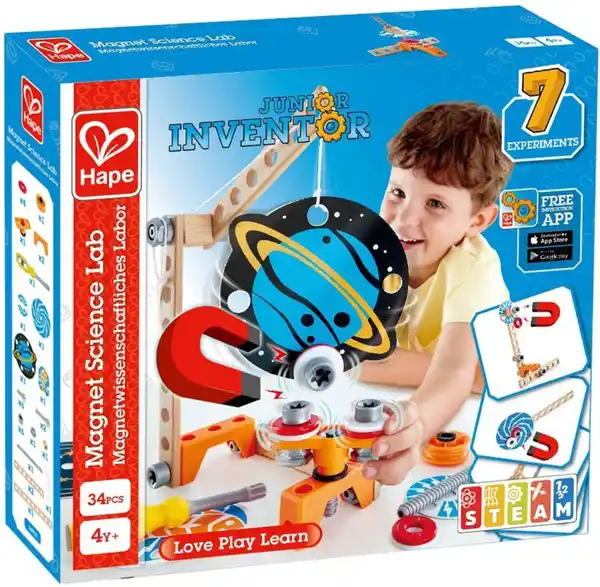 Bild 1 von Hape Konstruktions-Spielset Holzspielzeug, Junior Inventor Magnetwissenschaftliches Labor, (34 St)