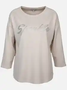 Damen Sweatshirt mit Glitzerschrift Beige