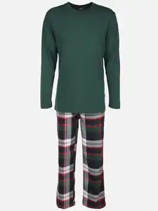 Herren Pyjama Flanell Grün