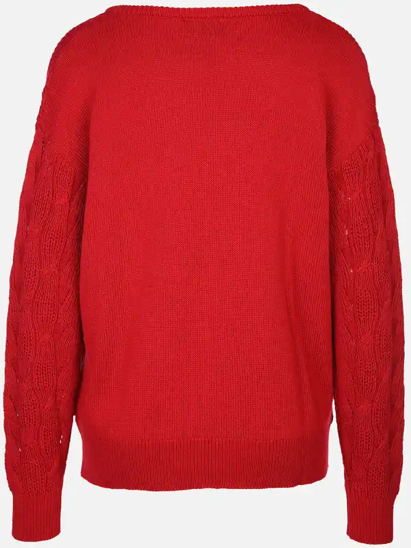Bild 2 von Damen Ajour Pullover mit V-Ausschnitt Rot