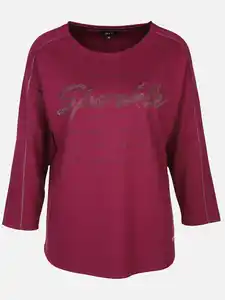 Damen Sweatshirt mit Glitzerschrift Rot