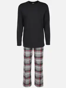 Herren Pyjama Flanell Schwarz