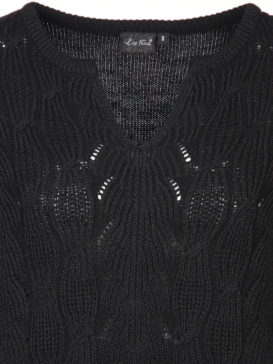 Bild 3 von Damen Ajour Pullover mit V-Ausschnitt Schwarz