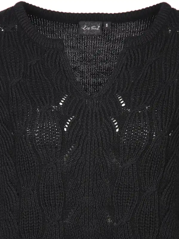 Bild 3 von Damen Ajour Pullover mit V-Ausschnitt Schwarz