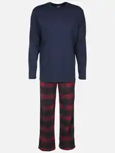 Herren Pyjama Flanell Blau