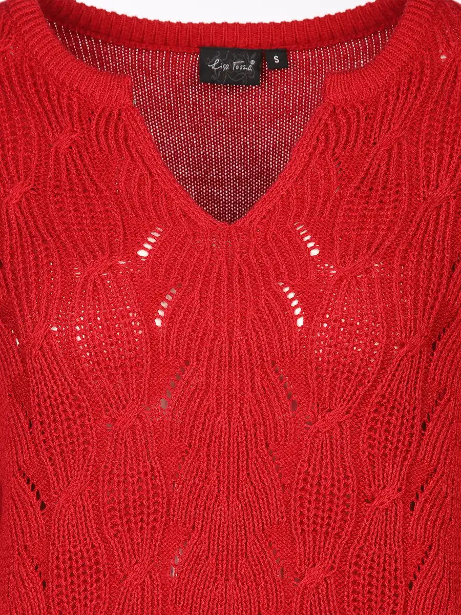 Bild 3 von Damen Ajour Pullover mit V-Ausschnitt Rot