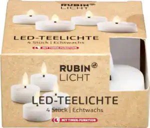 RUBIN LICHT 4er Set LED-Teelichte Echtwachs