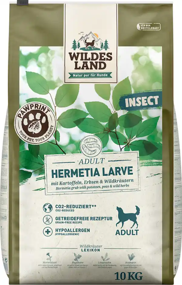 Bild 1 von Wildes Land Hundefutter Adult PawPrint Insect Hermetia Larve, 10 kg