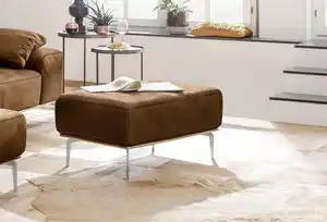 W.SCHILLIG Polsterhocker run, mit elegantem Holzsockel, Füße in Chrom glänzend, Breite 75 cm
