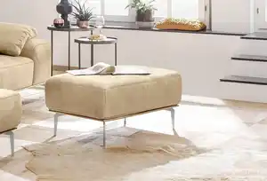 W.SCHILLIG Polsterhocker run, mit elegantem Holzsockel, Füße in Chrom glänzend, Breite 75 cm