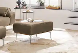 W.SCHILLIG Polsterhocker run, mit elegantem Holzsockel, Füße in Chrom glänzend, Breite 75 cm