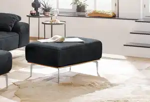 W.SCHILLIG Polsterhocker run, mit elegantem Holzsockel, Füße in Chrom glänzend, Breite 75 cm