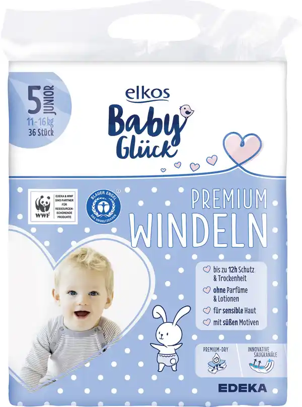 Bild 1 von EDEKA elkos Baby Glück Windeln Gr.5 Junior 36ST