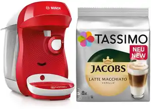 TAS1006 Tassimo Happy inkl. 2x Jacobs Latte Macchiato Vanille Bright Red