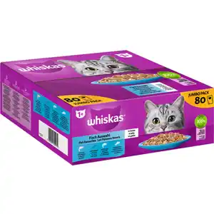 Whiskas Portionsbeutel Jumbo Pack Fisch Auswahl in Gelee, 80er Pack