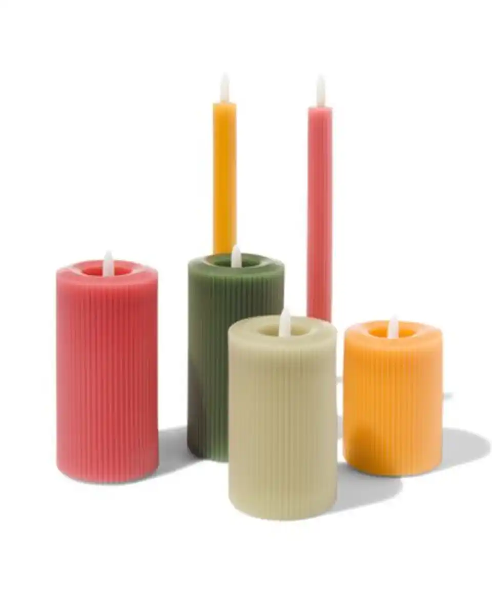 Bild 4 von LED-Kerze, gerippt, Kerzenwachs, Ø 2,3 x 28,3 cm, ockergelb