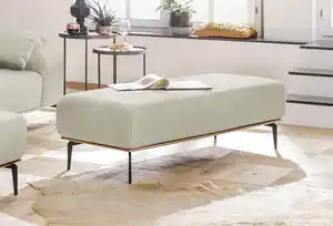 W.SCHILLIG Polsterhocker run, mit Holzsockel, Füße in Schwarz pulverbeschichtet, Breite 150 cm