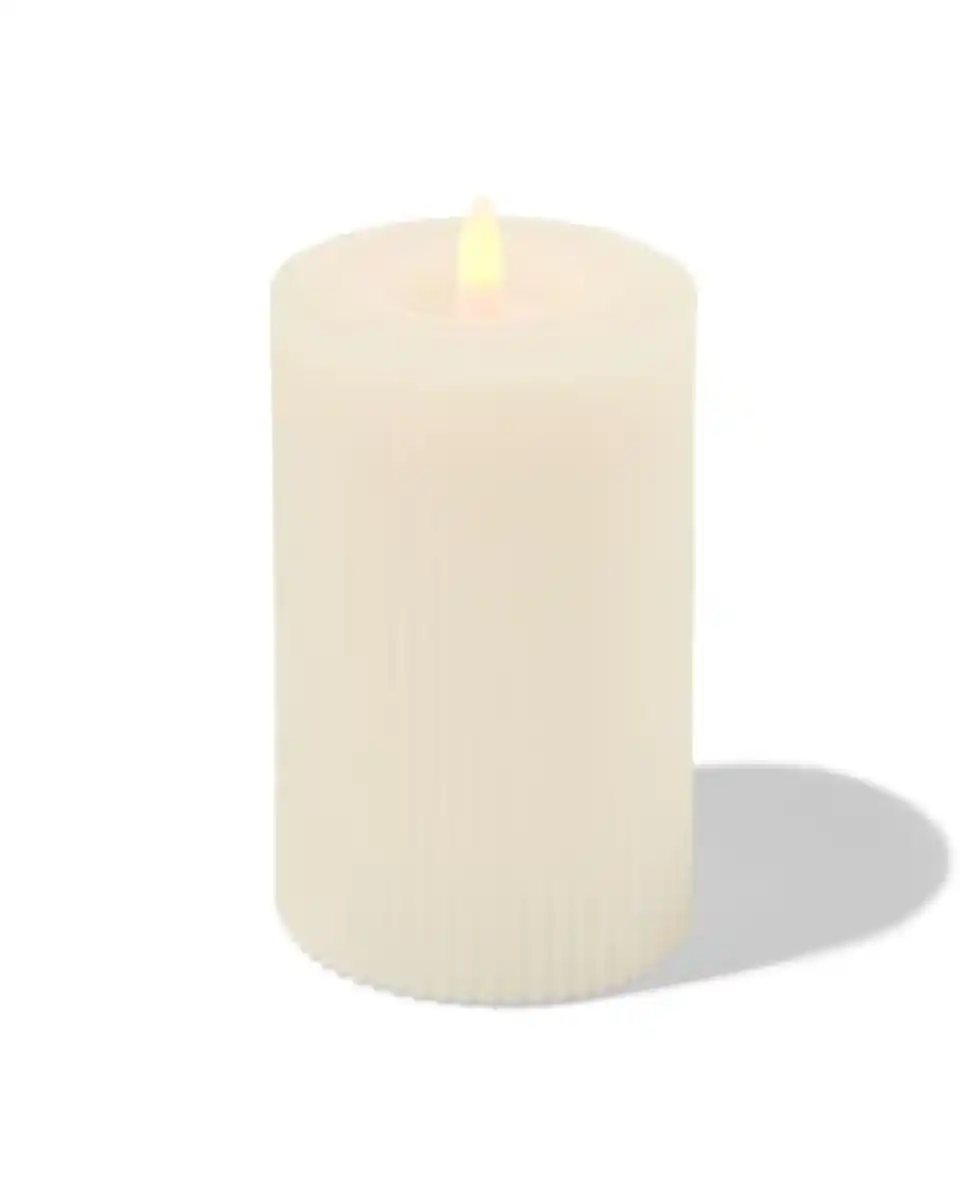 Bild 4 von LED-Kerze, gerippt, Kerzenwachs, Ø 7,5 x 12,5 cm, cremefarben