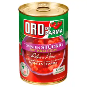 Oro di Parma Geschälte stückige Tomaten mit Kräutern 400g