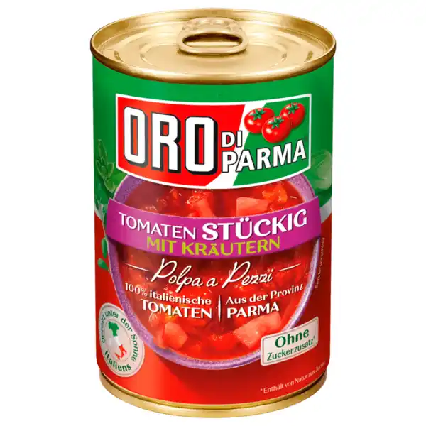 Bild 1 von Oro di Parma Geschälte stückige Tomaten mit Kräutern 400g