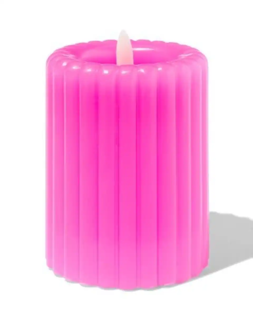 Bild 1 von LED-Kerze, 7,5 × 10 cm, gerippt, Rosa