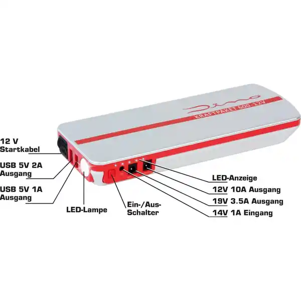 Bild 1 von Dino KRAFTPAKET Starthilfegerät/Powerbank 5in1, 12V, 18Ah, 600A, 66,6Wh