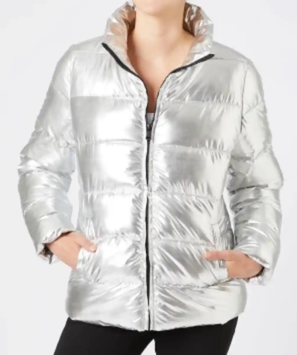 Bild 1 von Glänzende Steppjacke Janina, Seitentaschen, silbergrau