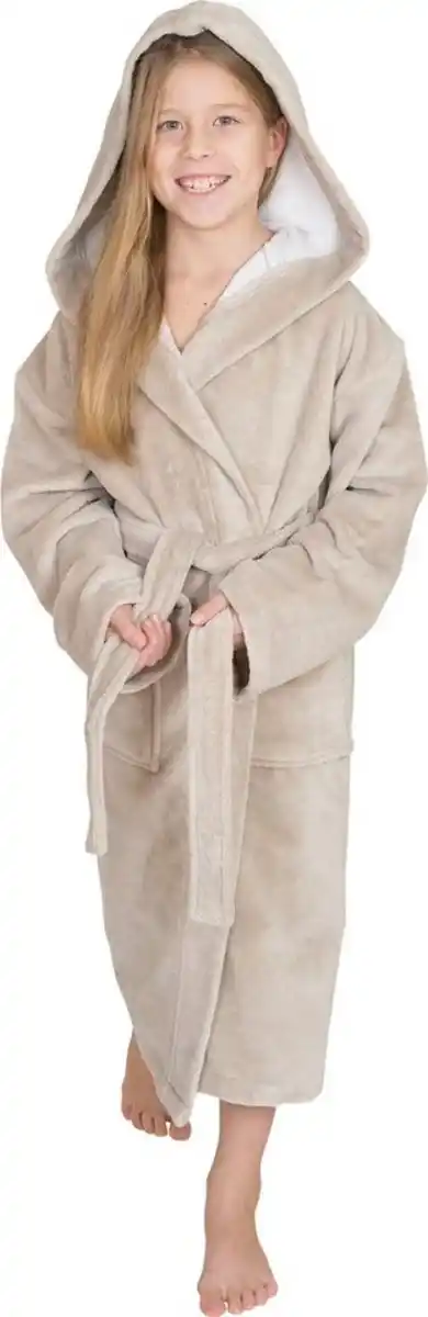 Bild 1 von Wewo fashion Kinderbademantel 8521, Langform, Baumwoll-Mix, Kapuze, Gürtel, für Mädchen & Jungen, Soft Touch Qualität