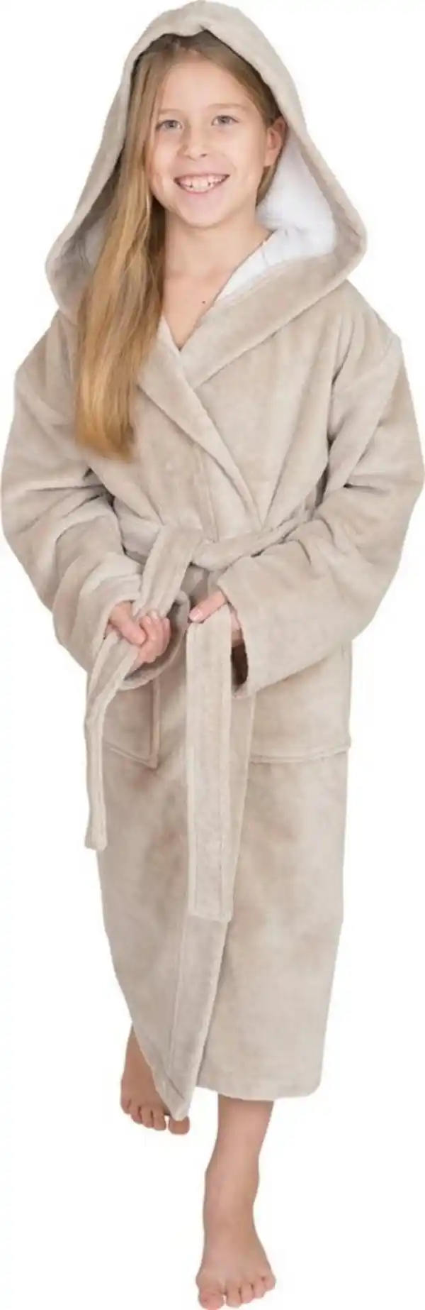 Bild 1 von Wewo fashion Kinderbademantel 8521, Langform, Baumwoll-Mix, Kapuze, Gürtel, für Mädchen & Jungen, Soft Touch Qualität