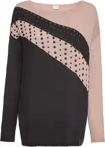 Oversize-Pullover mit Applikation, 32/34, Schwarz