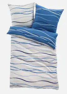 Wendebettwäsche mit Wellen, 1 (1x 80/80cm, 1x 135/200cm), Blau