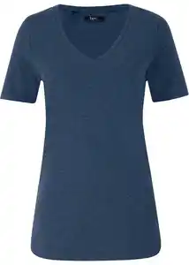 T-Shirt mit tiefem V-Ausschnitt mit Bio-Baumwolle, 56/58, Blau