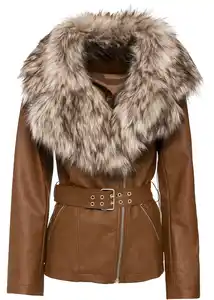 Lederimitat-Jacke mit Fellimitatkragen, 34, Braun