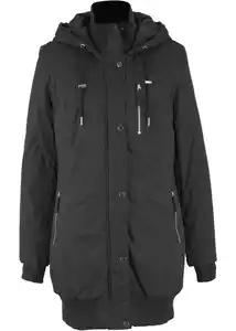 Longjacke mit Kapuze, wattiert, 34, Schwarz